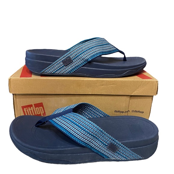 Fitflop Shoes - FitFlop Surfa Womens Sandals 11 Blue Open Toe Slip On Flat Thong Flip Flop NEW